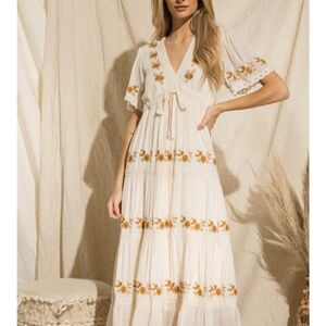 Baevely floral embroidered dress ivory rust